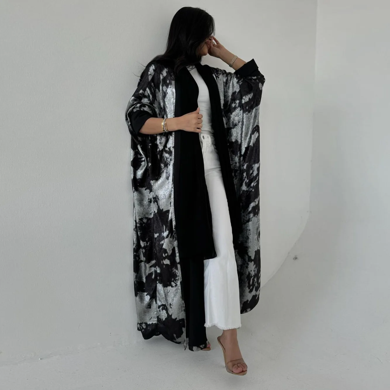 Eid Kimono Abaya Cape Bronzing Open Abayas Dubai Luxury Islam Clothing for Muslim Women Kaftan Turkish Dress Jalabiya Robe Gown