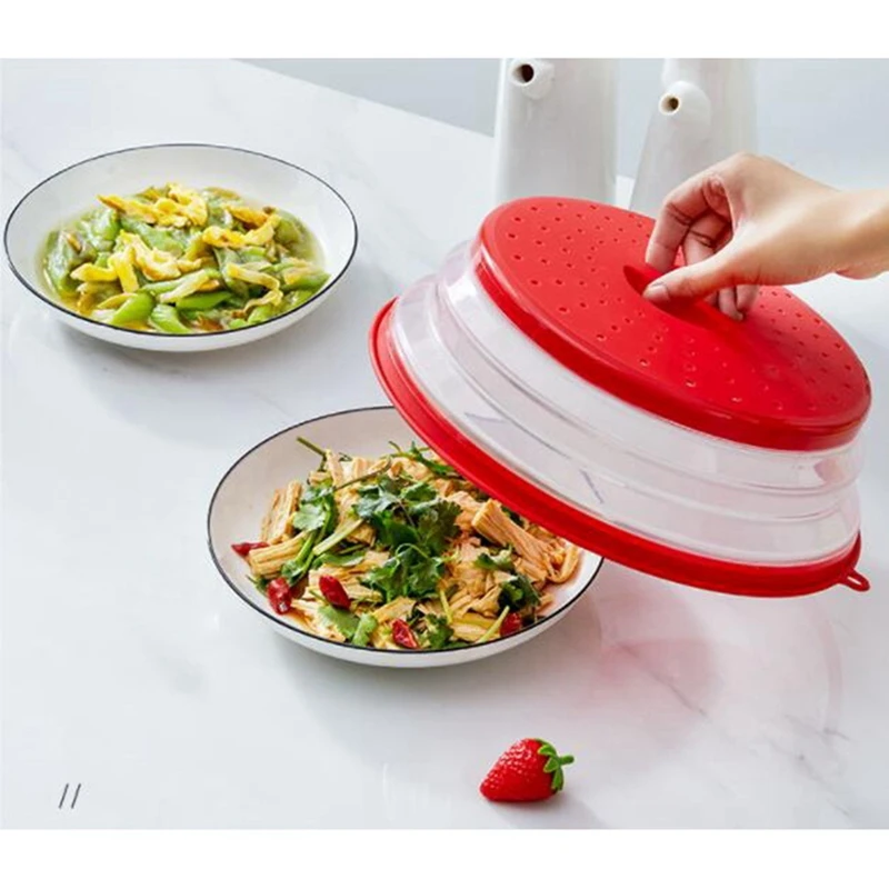 Collapsible Microwave Splatter Cover, Microwave Trays Food Cover With Lids(Red)