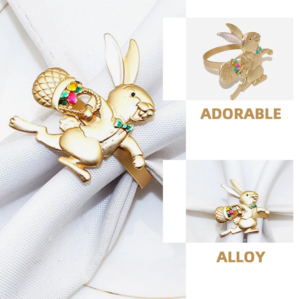 

4pcs Rabbit Rings Bunny Shaped Alloy Serviette Buckles Easter Napkin Rings Napkin Holder Table Decor Kitchen Bar Accessories