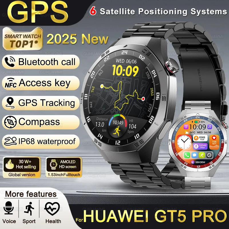 

2025Новинка для Huawei GT5 Pro Смарт-часы для мужчин 1,52-дюймовый HD AMOLED-экран GPS Траектория движения HeartRate Bluetooth Call SmartWatch IP68