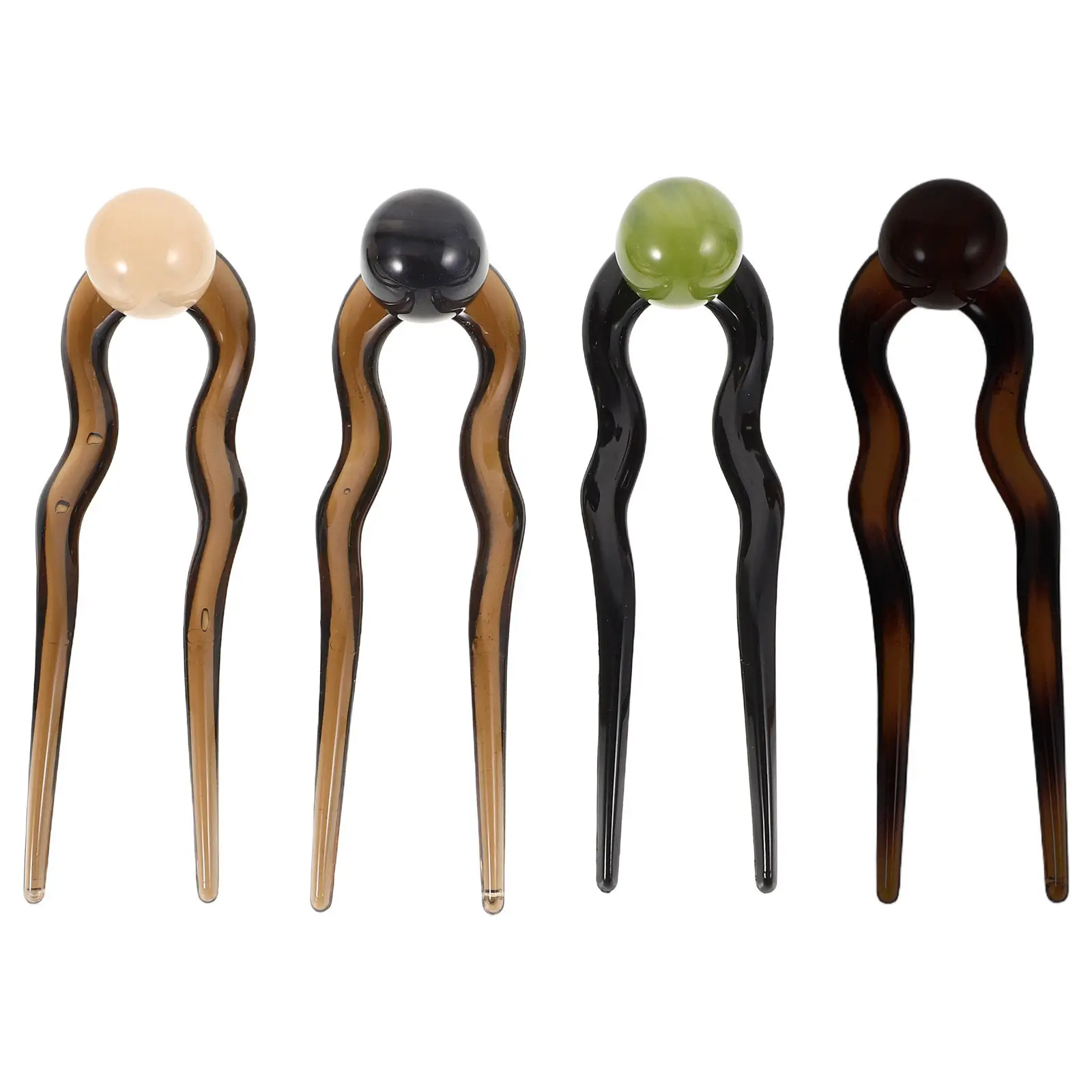 4Pcs U-Shaped Vintage Hairpins Pearl Embellished for Elegant Updos Chignons Buns Minimalist Hair Styling Accessories in Caramel