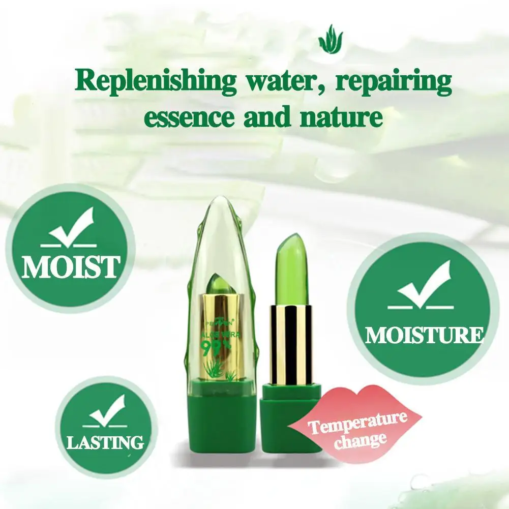 1PC Moisture Lip Balm Long-Lasting Natural Aloe Vera Lipstick Color Mood Changing Long Lasting Moisturizing Lipstick Anti Aging