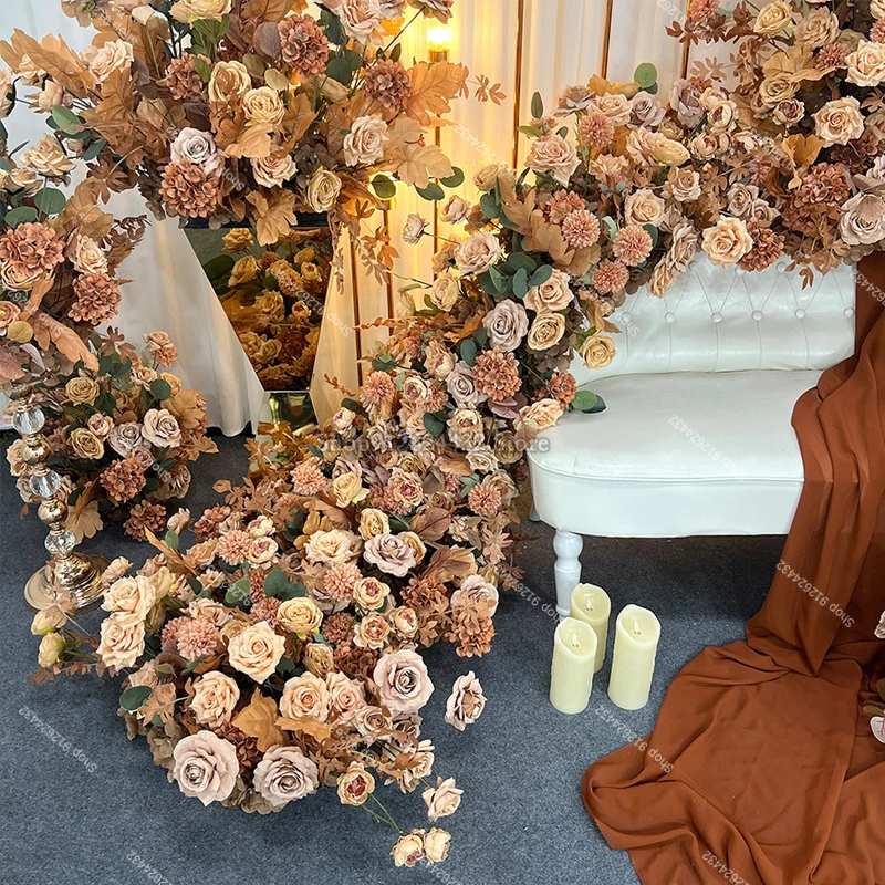 Coffee Brown Centerpiece Aisle Decor KT Board Floral Row Hang Flower Ball Bridal Bouquet Geometric Road Guide Landing Props