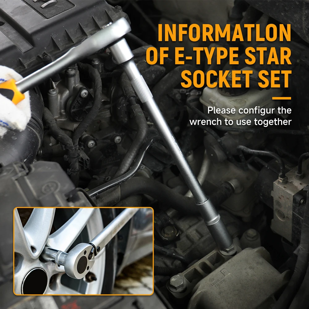 Hoteche 9 قطعة 1/2 "دكتور E نوع مقبس عميق 50Bv30 ، متعدد المواصفات E10-E24 مآخذ إصلاح السيارات لأداة ميكانيكي السيارة