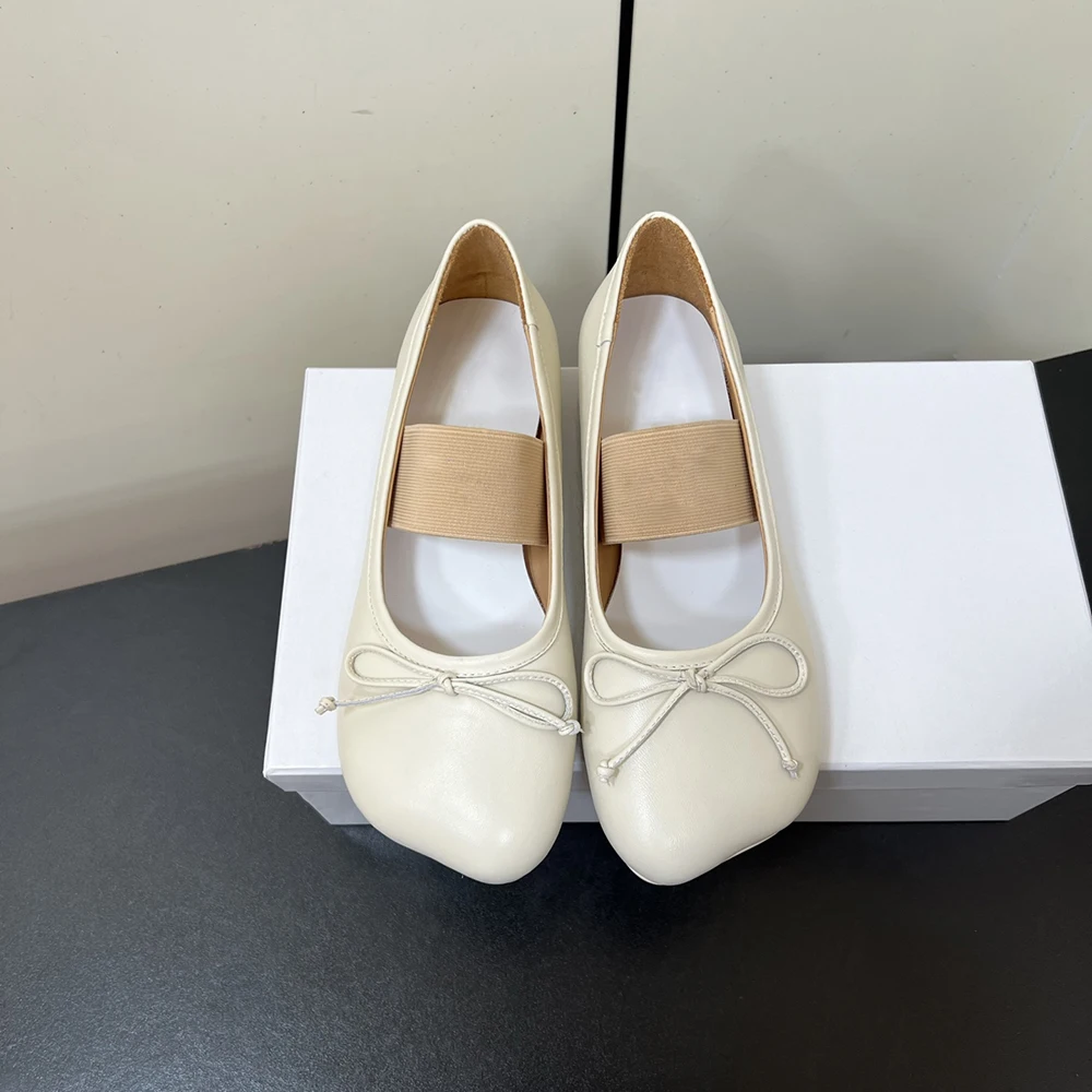 Designer Summer Flats Women's Shoes Genuine Leather Mary Janes with Chunky Heel Fashionable Casual Style Single Shoes