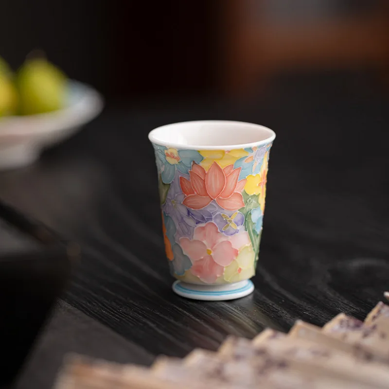 Jingdezhen handbemalte unterglasurfarbene Teetasse mit tausend Blumenmuster, gestapelte Glasur, feine China-Keramik, Gongfu-Teegeschirr, persönliche Verwendung