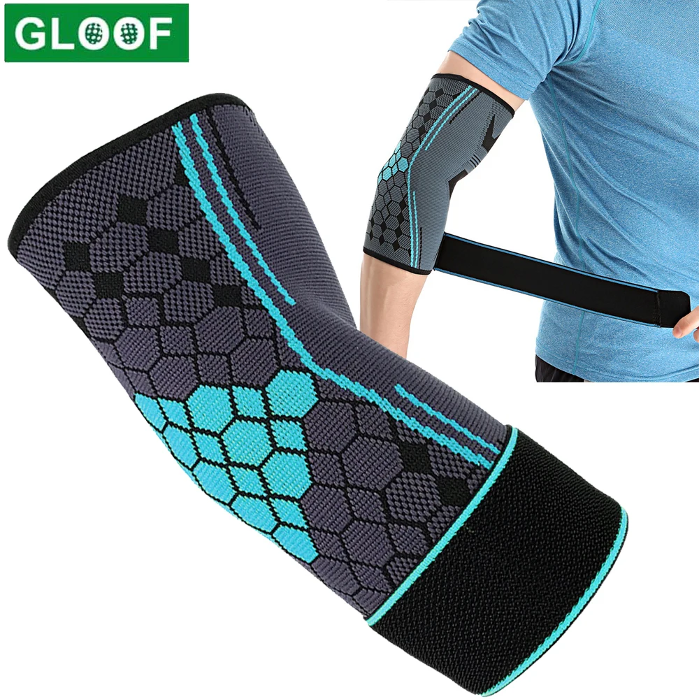 1pc elleboogbrace compressie mouw arm ondersteuning elastische mouw met riem voor golf, basketbal, tennis, training, artritis, pijnverlichting