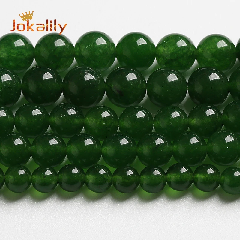 Natural Olive Green Jades Chalcedony Beads Round Stone Loose Beads For Jewelry Making Diy Bracelet Necklace 4 6 8 10 12 14mm 15\