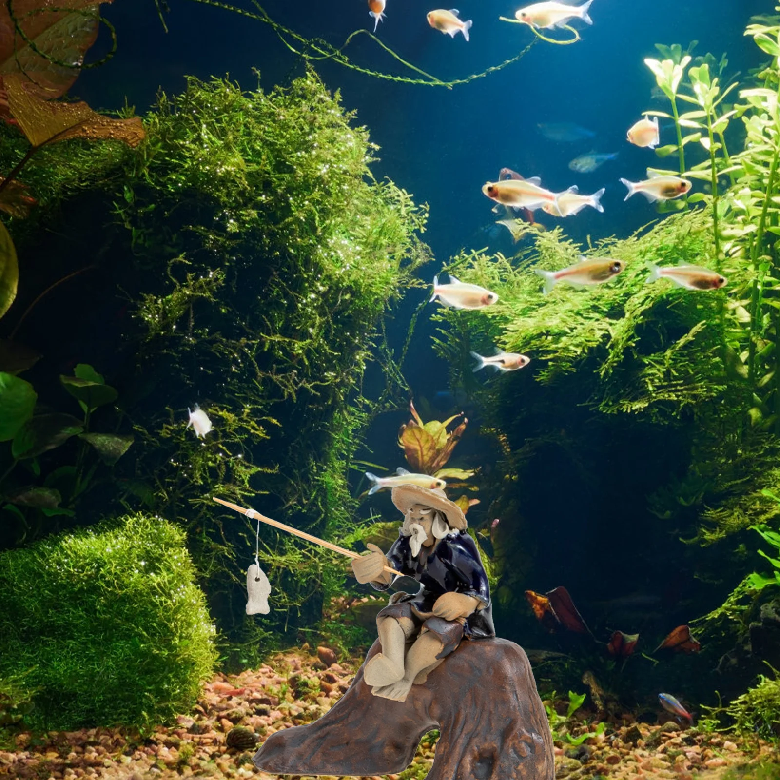 

3Pcs Rockery Bonsai Ornaments Ceramic Fisherman Decor Vintage Style Home Office Desktop Decoration Landscape Aquarium Accessory