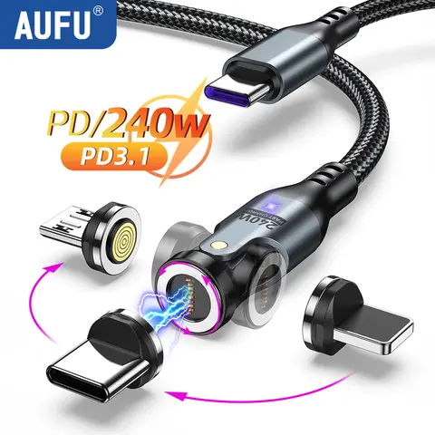 AUFU 240W Magnetic USB Type C To USB C Cable 100W PD 3.1 Fast Charging Charger Wire For Macbook iPad Laptop Xiaomi for iPhone 15