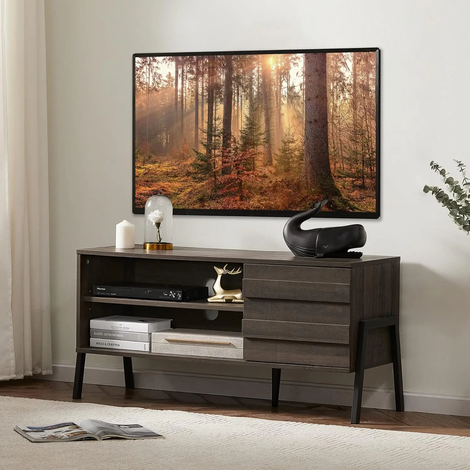 

Mid- Modern Tv Stand For 55 H Tv Entertainment Center Wood Tv Console Media Cabinet With 4 Storages For Living Room Bedroom, 50