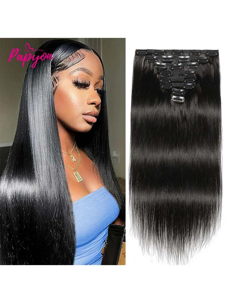 Clip-in haar extensions, Braziliaans haar, dik, stijl, natuurlijke kleur, Remy haar, 22, 24, 26, 28 inch, voor vrouwen, 120g/stuk - afbeelding 2