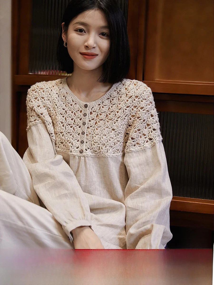 

Новинка: Женская блузка Xhange из льна ручной вязки с вышивкой, дышащая, комфортная, летняя, модная, в стиле OL