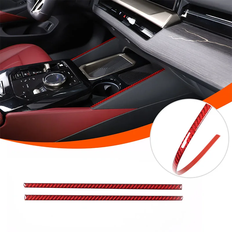 ل 2024 2025 BMW 5 سلسلة الأحمر التحكم المركزي الجانب شرائط الزخرفية لينة ألياف الكربون الملمس اكسسوارات السيارات الداخلية