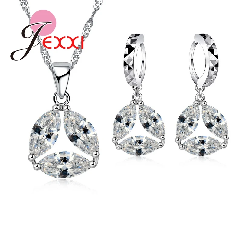 African AAA Crystal Round Drop Piercing Earrings Statment Necklace Jewelry Sets Party Collar Accessories Birthday Best Gift