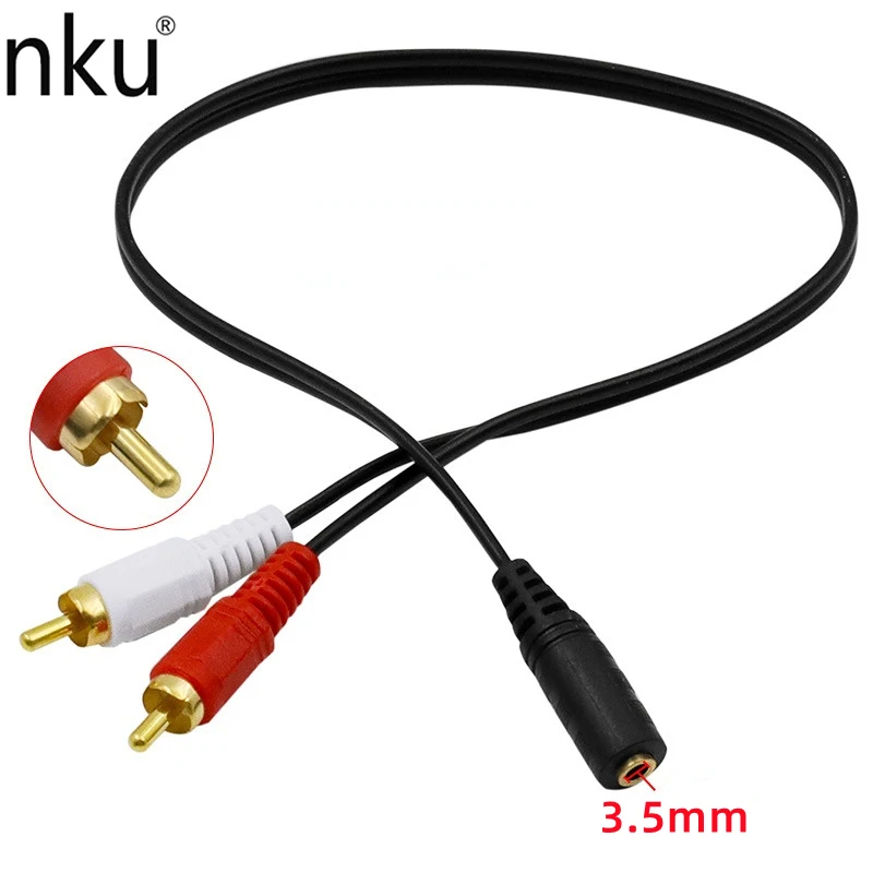 Nku RCA kabel 3.5mm Jack Stereo żeński do 2 RCA R/L męski Adapter 3.5 AUX Y kabel Audio do wzmacniacza głośnikowego