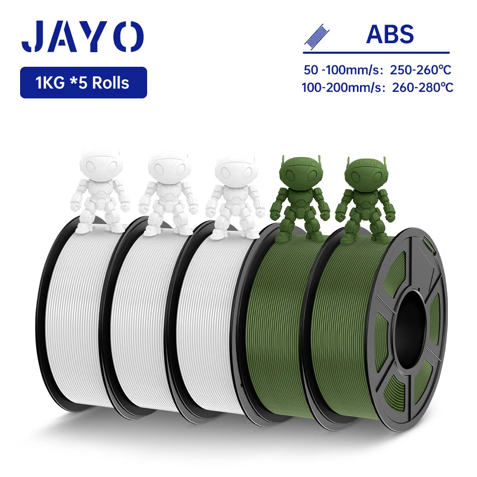 JAYO ABS 3D-Drucker-Filament 5KG 1,75mm ABS für 3D-Drucker, ABS 3D-Drucker-Filament mit Heißverformung 90°, Perfekt für Funktionale Prototypen & Mechanische Teile