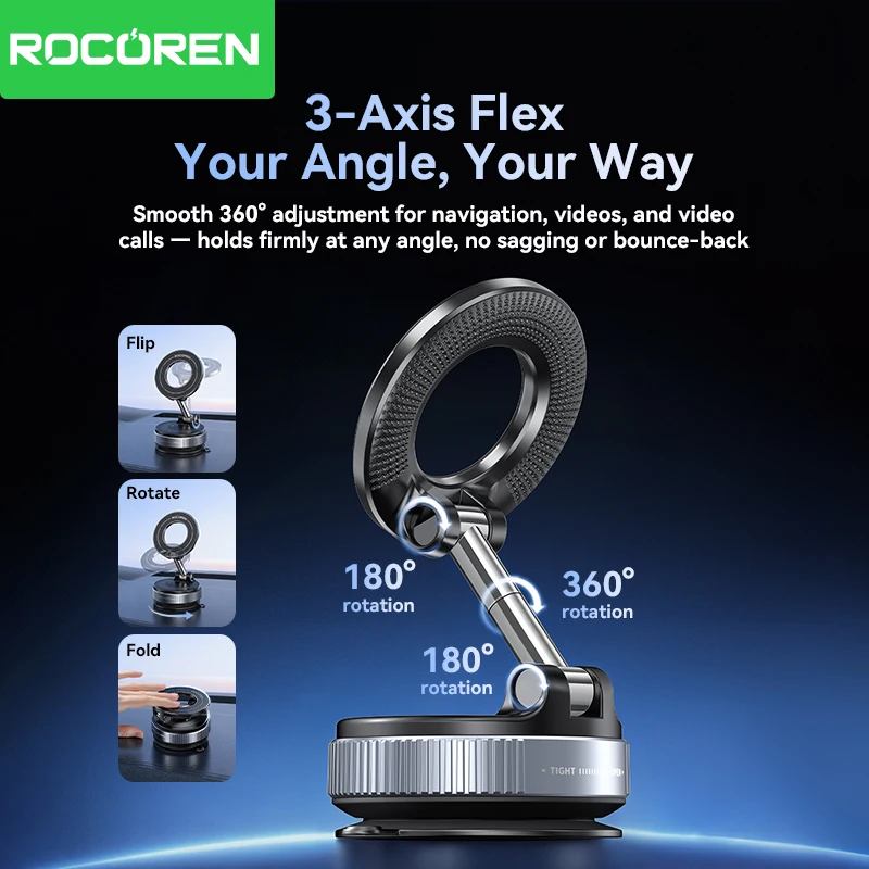 Rocoren Magnetic Car Phone Holder Magsafe Phone Stand Vacuum Suction Cup Rotate 360° Adsorption Car Accessories Support Brackets
