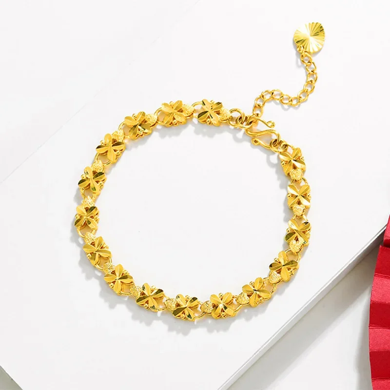 2024 Fashion Lucky 24K Gold Color Bracelet 6mm Gold Bracelet, Suitable for Women\'s Jewelry Gifts