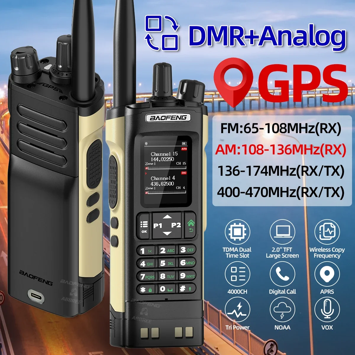 2025 신형 바오펑 DM32 DM-32UV 무전기 DMR GPS 10W 프로그래밍 멀티 밴드 무선 복사 주파수 타입-C UV32 햄 2웨이 무전기