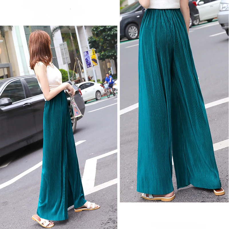 Draping Pleated Chiffon Wide-leg Pants Women's Summer High Waist Loose Thin All-match Holiday Leisure Straight Mopping Trousers