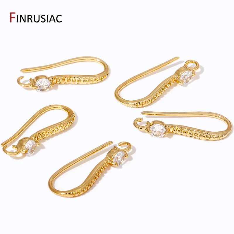 18K Gold Plated Brass Zircon Ear Wire with Open Loop Earring Hooks For Earrings Making Supplies, DIY Findings Accessories