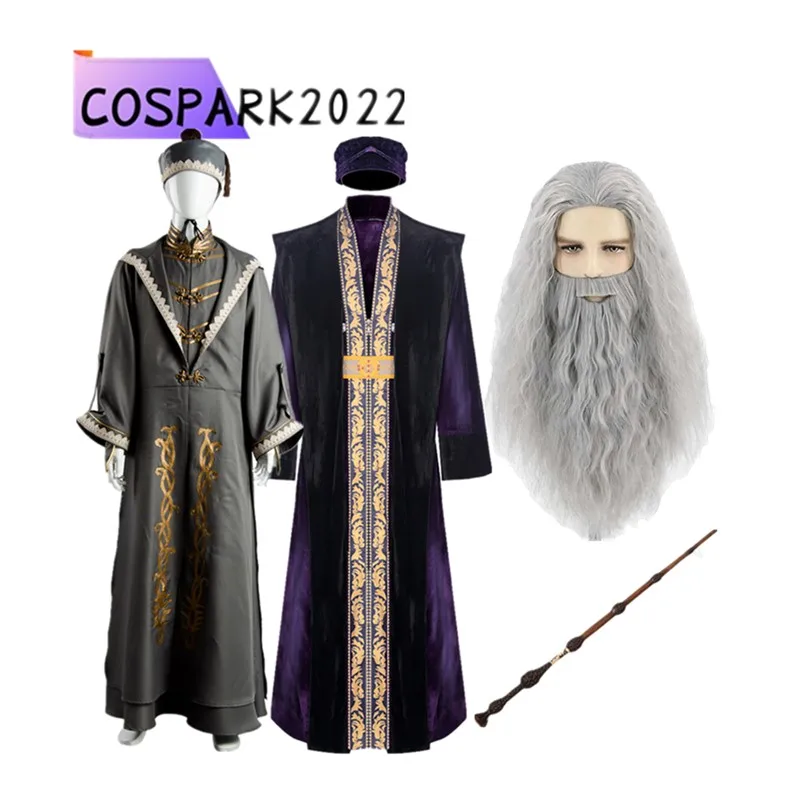 

Magic Cosplay Albus Costumes Adult Men Wizard Robe Belt Beard Hat Wig Disguise Outfits Halloween Carnival Party Fantasia Suit