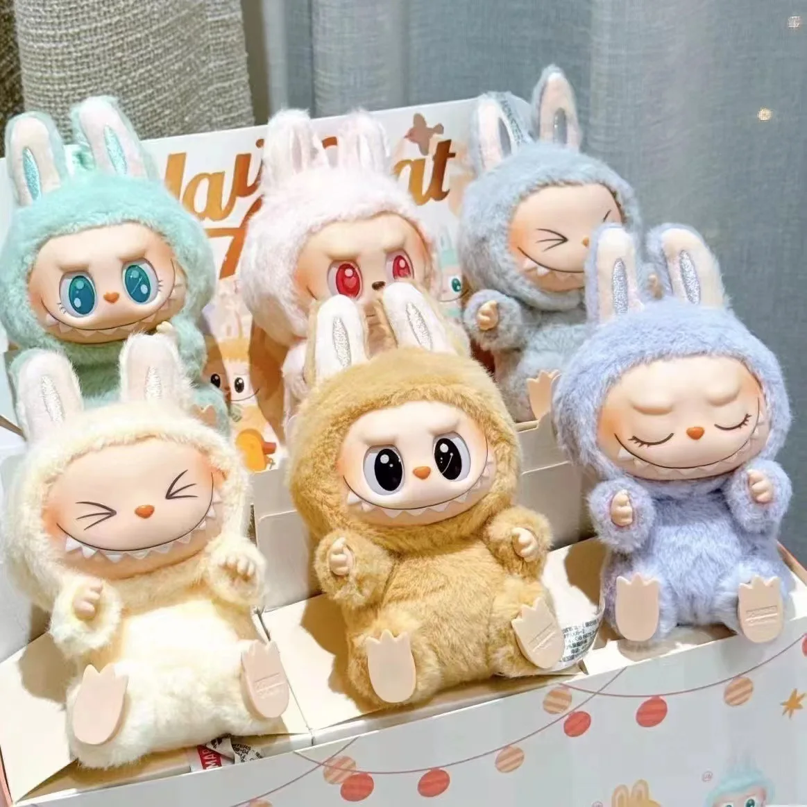 

Genuine Labubu Sitting Party Macaron Vinyl Face 2.0 Series Pendant Doll Room Decor Keychain Collection Model Children Toys Gift