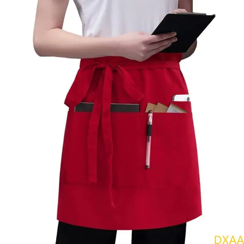 Short Server Waitress Chefs Apron,Black Waist Aprons with 3 Pockets Half Apron