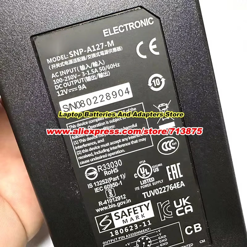 SNP-A127-M 12V 9A 108W AC Adapter with 8PIN for BARCO for SKynet Monitor Power Adapter Charger