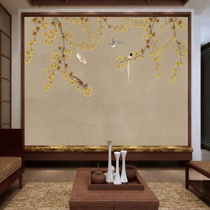 New Chinese-Style Abstract Maple Leaf Flower And Bird Artistic Conception Creative Art Cabinet Decoration Wall Sticker Poster
