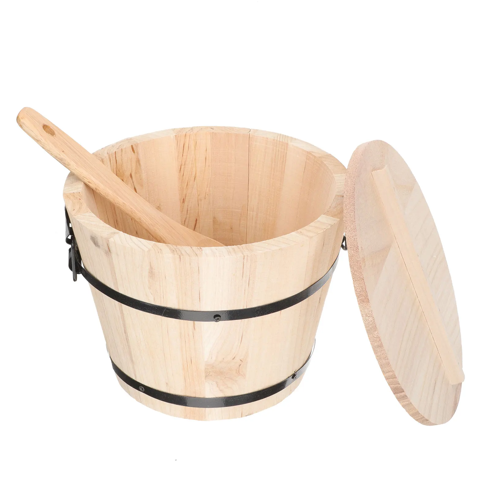 

Food Storage Bucket 18cm Rice Container Lid Spoon Craftsmanship Home Restaurant Kitchen Use Wooden Storage Bucket