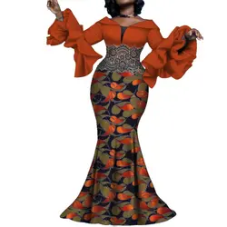 African Dresses for Women Elegant High Waist with Black Lace Ankara Print Maxi Dress Batik Party Wedding Evening Wear WY10137