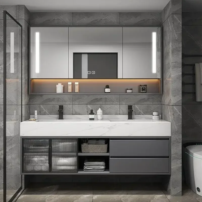 Bathroom vanity Modern Bathroom Cabinet Rock and Ceramic Integrated Basin Combination Bathroom Sink Makeup Muebles Furniture