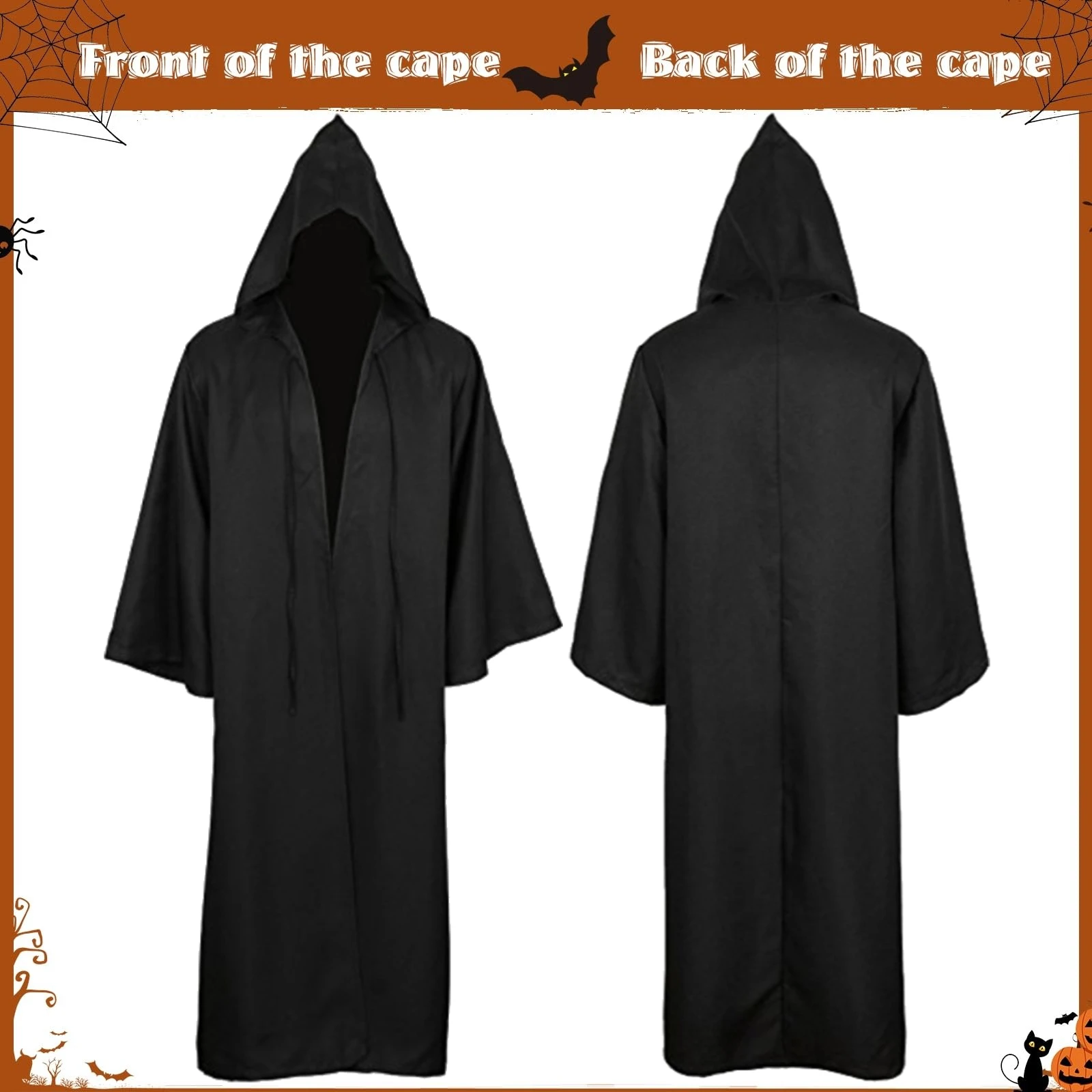 Halloween Jedi Warrior Hooded Cloak Black Wizard Vampire Robe Medieval Knight Cloak Adult Gothic Costume Cape Cosplay Outfit view 2