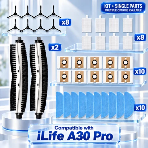 Compatible For ILife A30 Pro Replacement Parts Kit Main Brush Side Brush HEPA Filter Mop Dust Bag 5000pa Odkurzacz Akcesoria