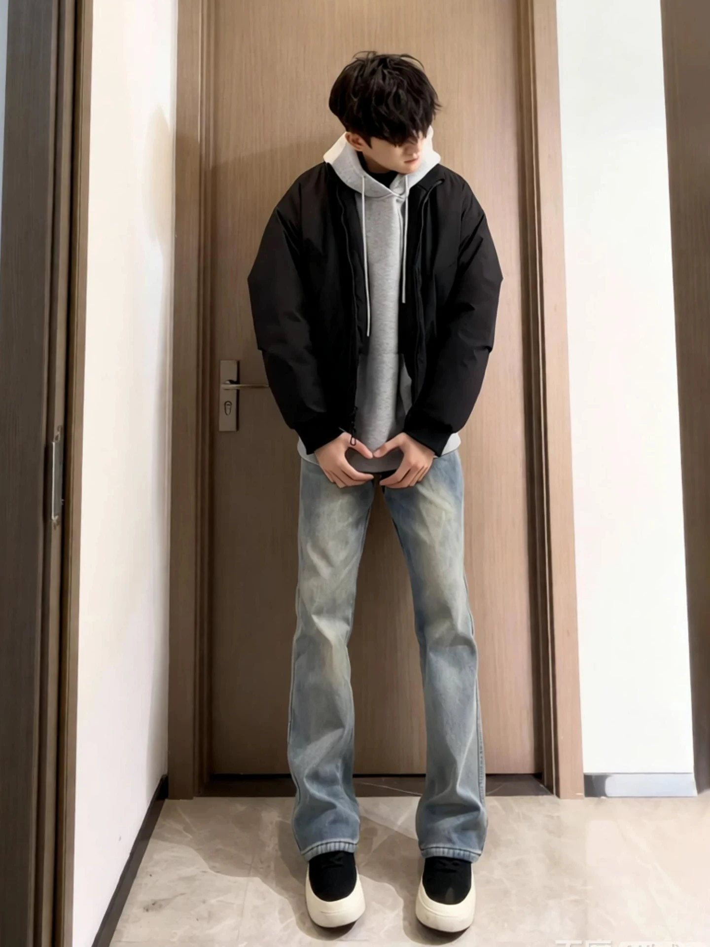 

Мужские джинсы-клеш в американском ретро-стиле, осенне-зимние, прямые, облегающие, из денима, с эффектом стройности