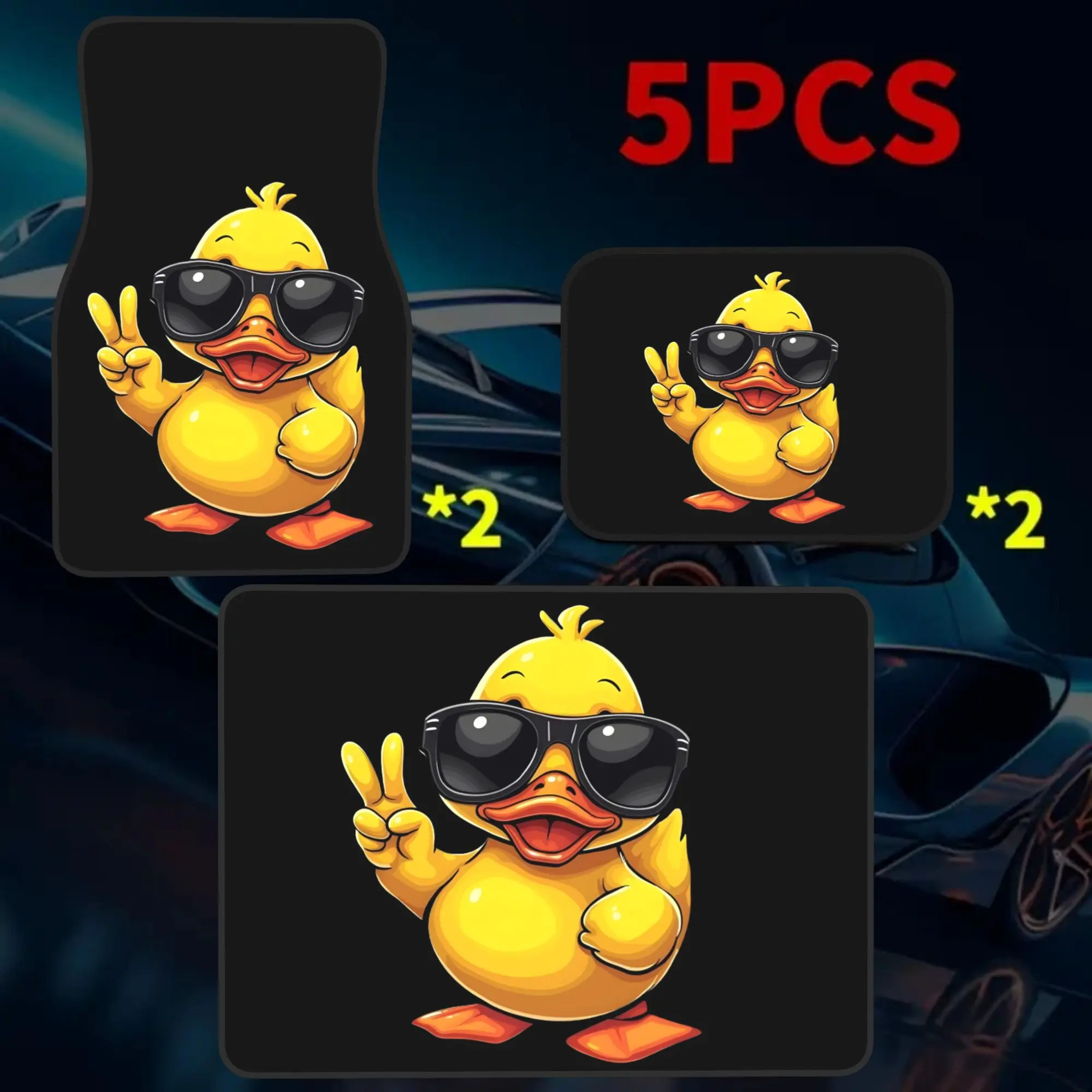 2D Plane 5pcss Peace Sign Yellow Duck Car Floor Mat Set | Trunk Liner 5pcss Set (Including 4 Floor Mats And 1 Trunk Liner) Enhan