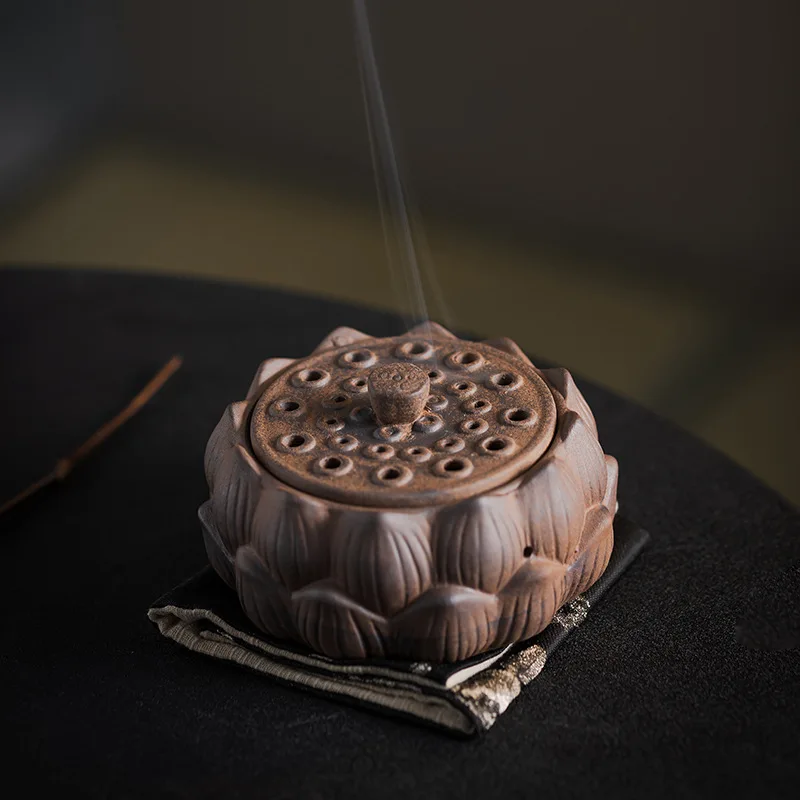 Classical lotus agarwood incense burner household indoor sandalwood plate incense burner zen antique ornament