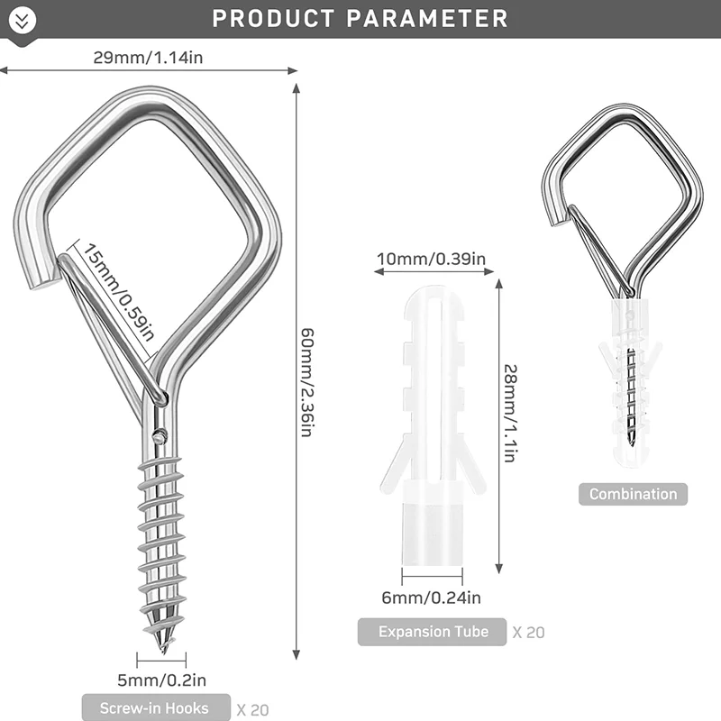 10/20 PCS Q-Hanger Hooks Outdoor, Screw Hooks for Outdoor String Lights, Screw Hooks with Safety Buckle, for Hanging Plants