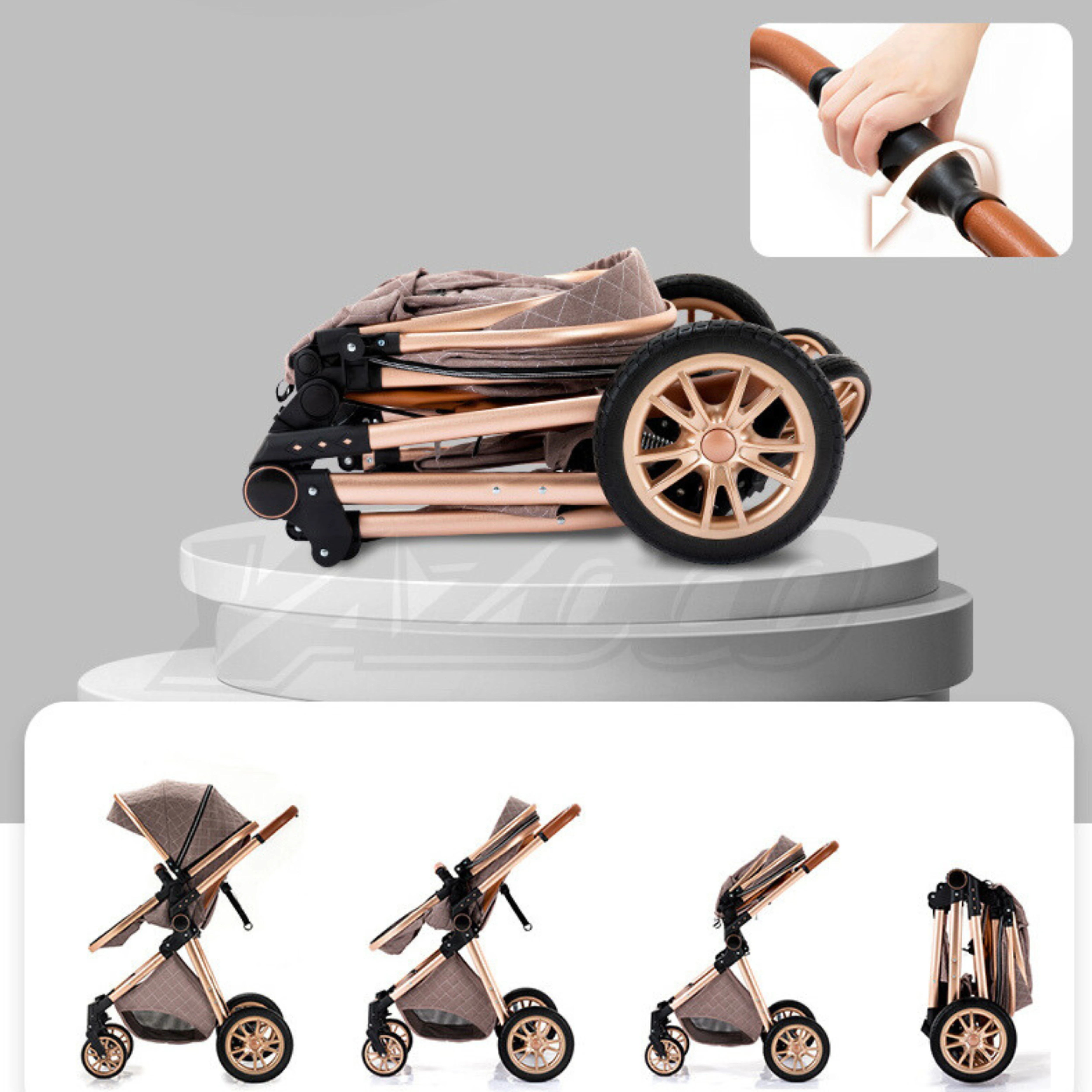 عربة أطفال 3 في 1 ممتصة للصدمات مع سرير حمل، عربة أطفال خفيفة الوزن، يمكن استخدامها للجلوس أو الاستلقاء، توصيل مجاني