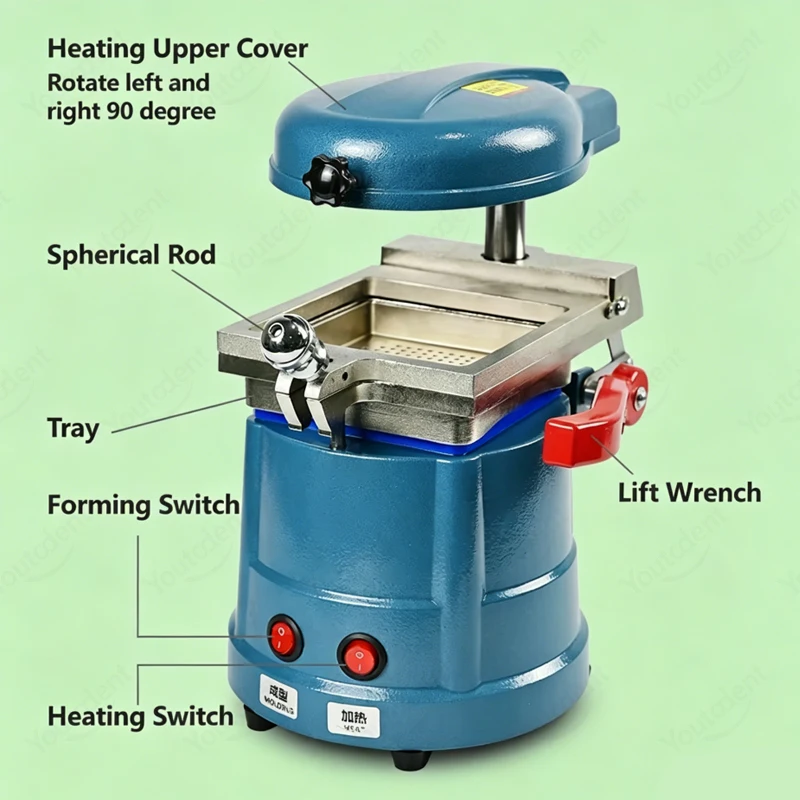 Dental Vacuum Forming Machine 110V/220V Dental Model Inverted Molding Machine Model Thermoforming Machine Former with Steel Ball