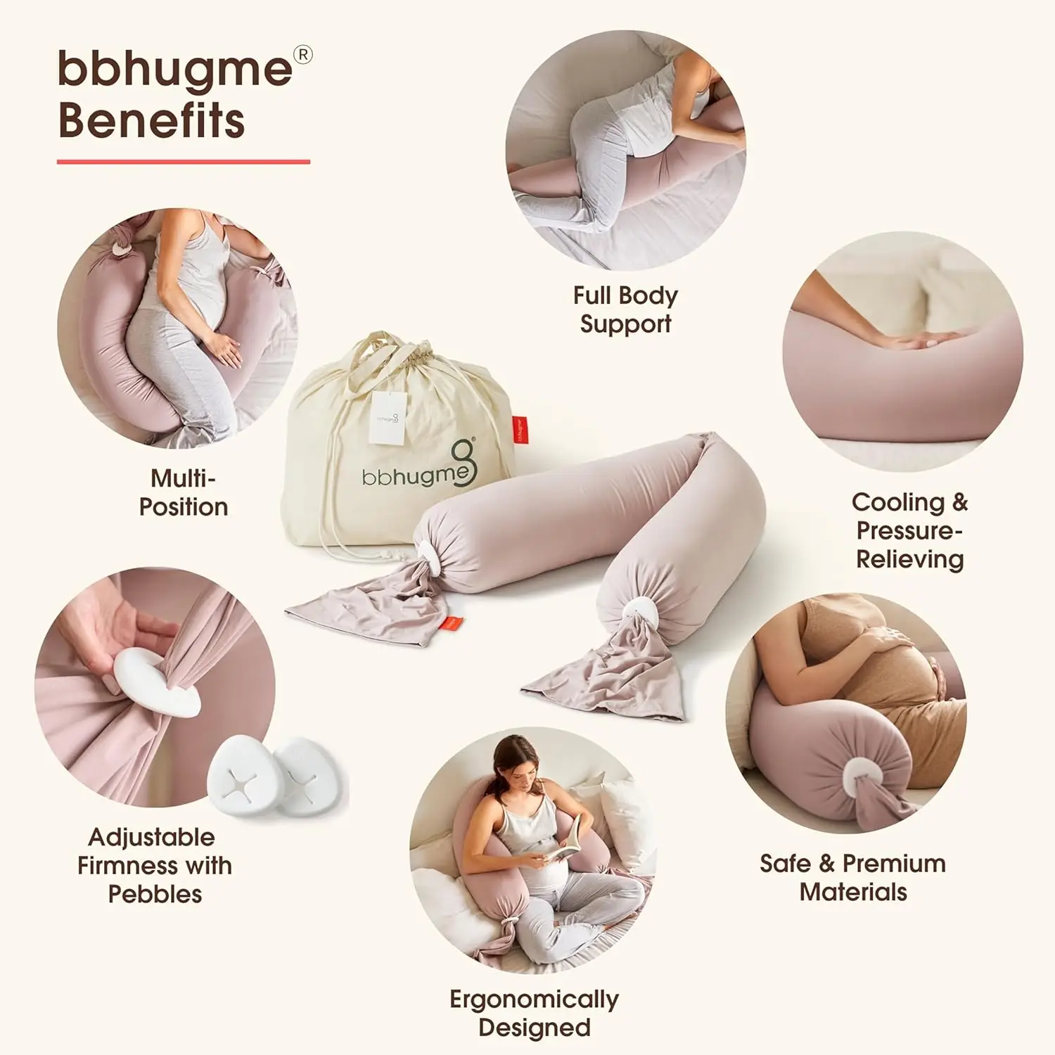 Adjustable Pregnancy Pillow – Full Body Support for Side Sleeping - Adjustable Firmness and Shape - Supports Back