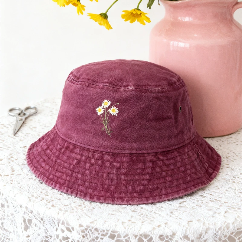Fishing Hat for Women Sun Protection Outdoor Garden Party Cap Bohemian Design Customize Flower Cotton Washed Bucket Hat Vintage