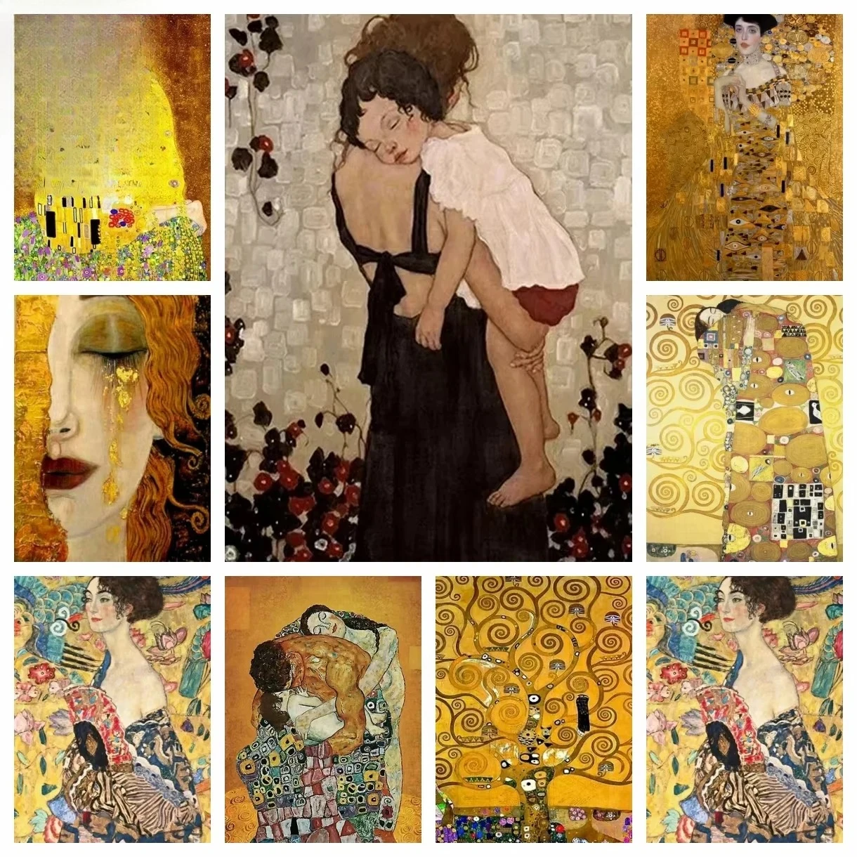 Ölgemälde nach Zahlen, Figuren, Gustav Klimt, Freya, Tränen, Kuss, moderne handgefertigte Zeichnung, Wand, Schlafzimmer, Dekoration, Geschenk, Rahmen