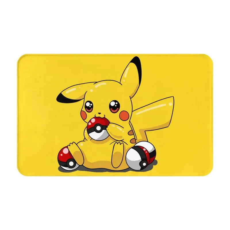 Custom Cartoon Animation Pokemon Pikachu Front Floor Door Entrance Mats Outdoor Kitchen Bath Doormat Garden Carpet Rug