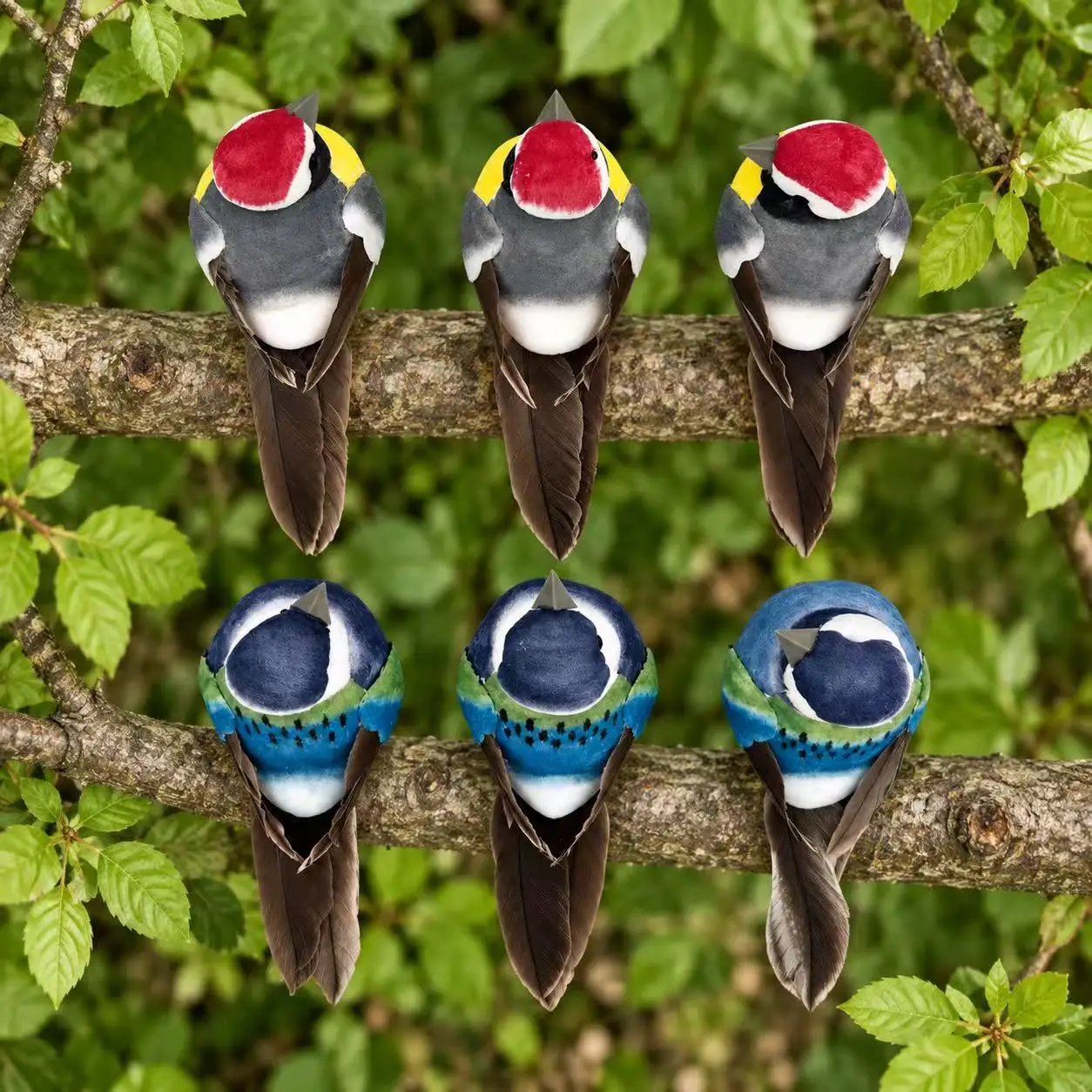 6PCS Artificial Bird Ornaments Decorative Bird Figurines for Home Garden Tree Holiday Display Red