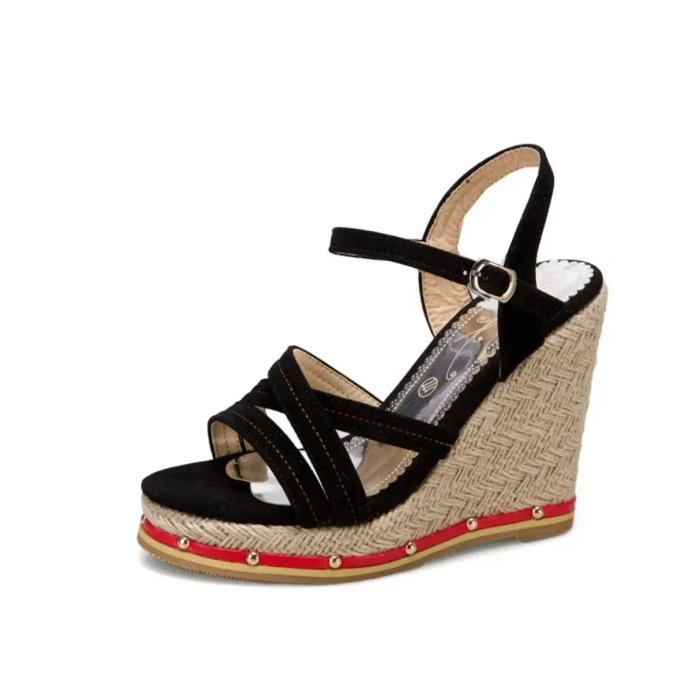 Alias Mujer Frauen Sandalen Neue Mode Keil High Heels Offene spitze Schnalle Plattform Schuhe Plus Größe 48, 49 50, 33-9