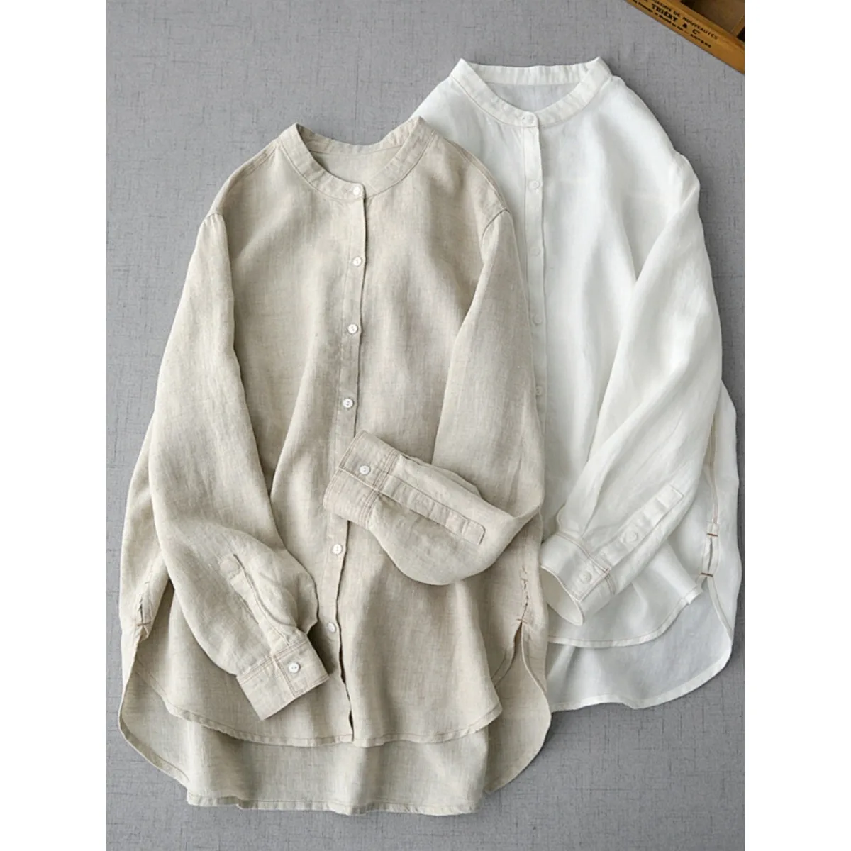 

Comfortable Linen Long Sleeve Shirt Spring Fashion Commute Women's Loose Fit Stand Collar Button up Artistic Versatile Open C...