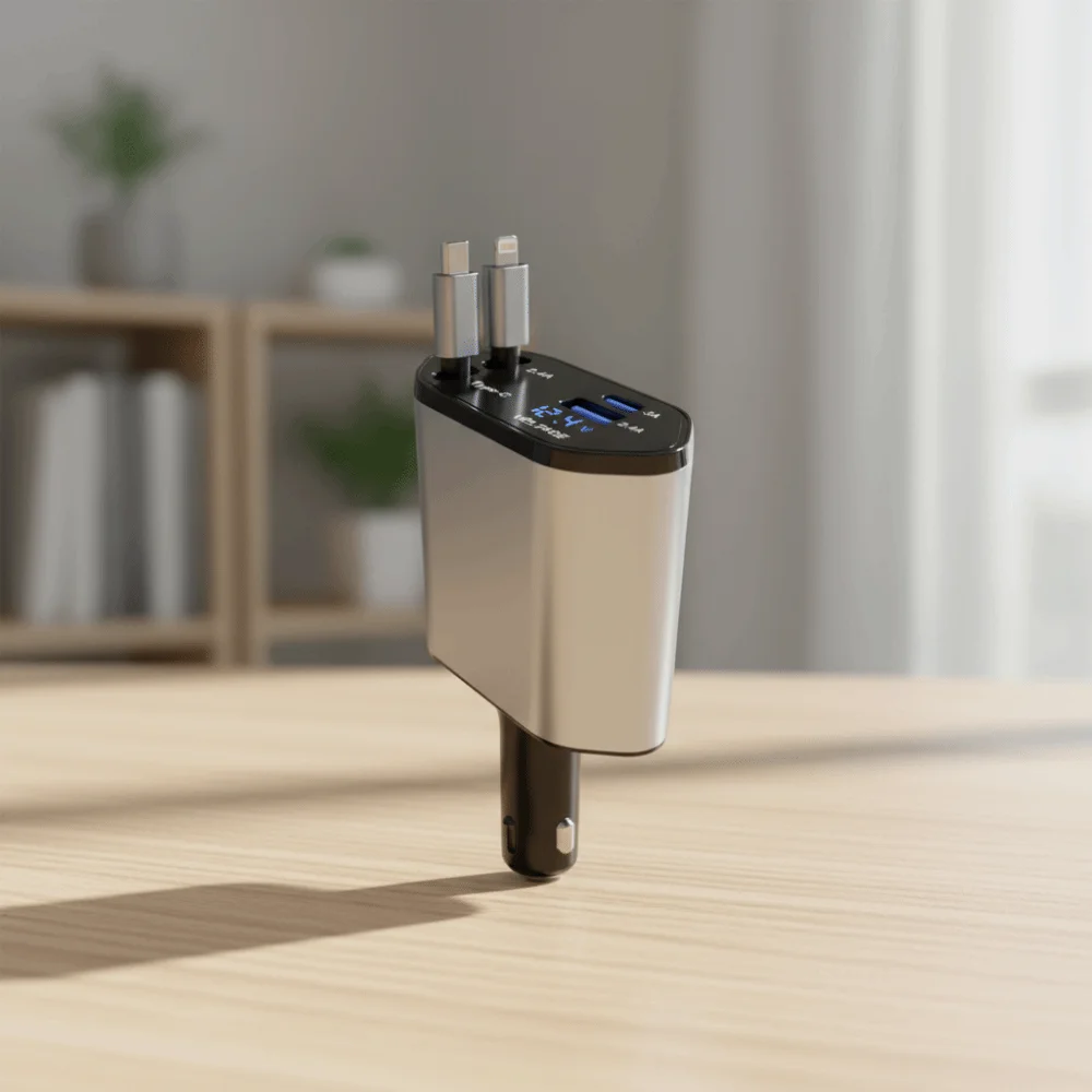 

4 IN 1 Car Charger Fast Charge 120W Retractable Car Charger Retractable Cable Cigarette Lighter Adapter Universal For Cars